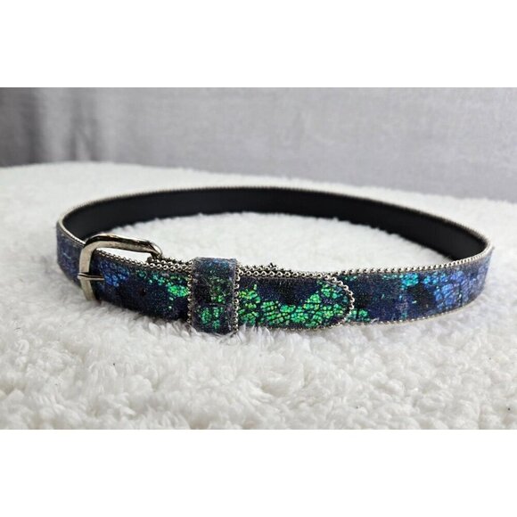 VTG 80s Belt Evening Sparkle Multicolor Blue Green Silver Glitter Sz S Party - Picture 3 of 11
